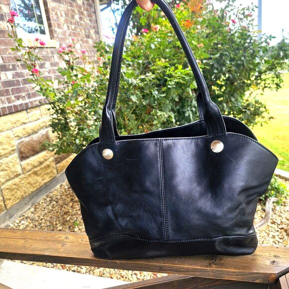 J. Jill Black Genuine Leather Hand Bag Tote Purse Authentic Classic Minimalist - Picture 2 of 8